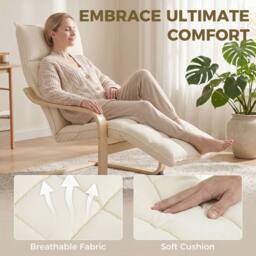 HOMCOM Accent Chair, Leisure Lounge Chair Armchair with Footrest, Cream - thumbnail 4