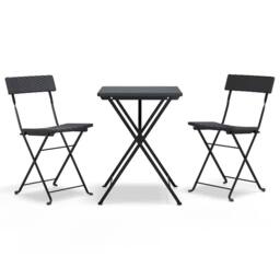Berkfield Home Beautiful 3 Piece Folding Bistro Set Black Poly Rattan - thumbnail 3