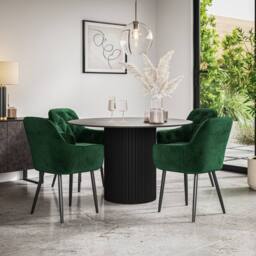 More4Homes Arlo Concrete Table Top W Black Legs + Anika Velvet Dining Chair Set Of 4 in Green - thumbnail 1