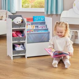 Liberty House Toys White Display Unit with Fabric Storage Boxes - thumbnail 1