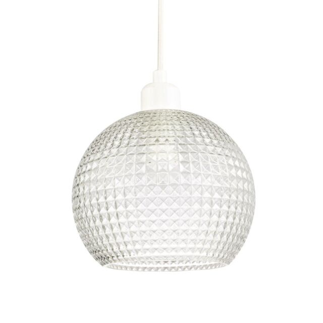Happy Homewares Modern Spherical Clear Glass Pendant Light Shade with Square Diamond Ridges - image 1
