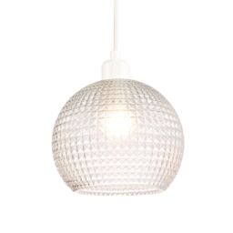 Happy Homewares Modern Spherical Clear Glass Pendant Light Shade with Square Diamond Ridges - thumbnail 4