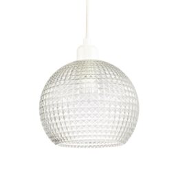 Happy Homewares Modern Spherical Clear Glass Pendant Light Shade with Square Diamond Ridges - thumbnail 1