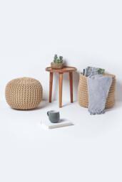 Homescapes Round Cotton Knitted Pouffe Footstool in Beige - thumbnail 6