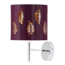 First Choice Lighting Set of 2 Brea - Chrome Wall Lights with Burgundy Fern Shades in Silver - thumbnail 2