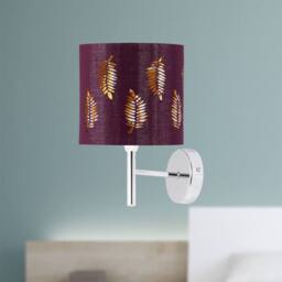 First Choice Lighting Set of 2 Brea - Chrome Wall Lights with Burgundy Fern Shades in Silver - thumbnail 3
