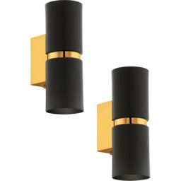 Loops 2 PACK Wall Light 2x Black Shades Gold Banding & Back Plate GU10 3.3W Included - thumbnail 1