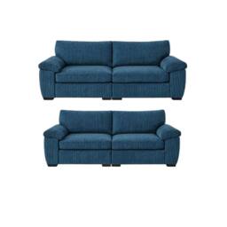 Bliss Furniture Amalfi 3+2 Seater Split Sofa Soft Fabric in Blue - Size: 5 Pack