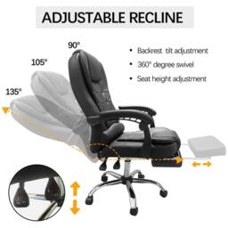 Alivio Office Massage Chair with Swivel, Footrest & Lumbar Support - Black - thumbnail 4