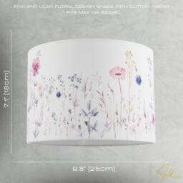Happy Homewares Pink & Lilac Floral Round Lamp Shade with White Cotton Inner Lining - Size: 10 inches - thumbnail 7