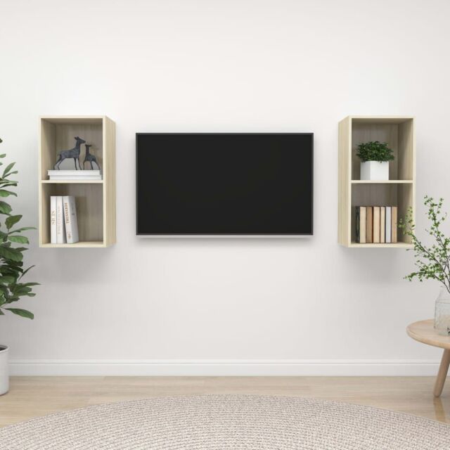 Berkfield Home Wall-mounted TV Cabinets 2 pcs Sonoma Oak Engineered Wood in Brown - image 1
