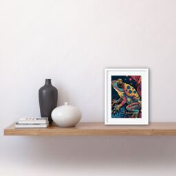 Artery8 Wall Art Print Frog Portrait Acrylic Painting Colourful Psychedelic Patterns Aquatic Animal Modern Pop Artwork Framed 9X7 Inch - thumbnail 2