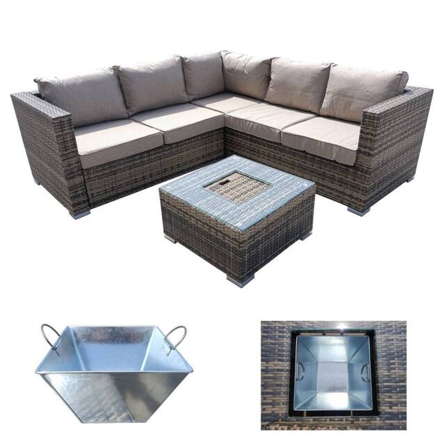 FURNITURE ONE 5 Seater Rattan Patio Corner Sectional Sofa with Ice Bucket Coffee Table in Brown - Size: 1 Pack - image 1