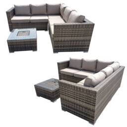 FURNITURE ONE 5 Seater Rattan Patio Corner Sectional Sofa with Ice Bucket Coffee Table in Brown - Size: 1 Pack - thumbnail 2