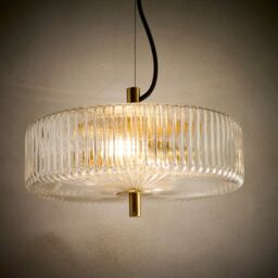 K LIVING 2 Light Clear Ribbed Glass Collection including Floor Lamp in a Brass finish in Gold - thumbnail 2