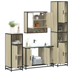 Berkfield Home 4¬†Piece Bathroom Furniture Set¬†Sonoma Oak Engineered Wood in Brown - thumbnail 1