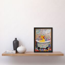 Artery8 Yellow Rubber Duck Ducky Bath Time Bathroom Toilet Art Yellow Mosaic Kids Room Nursery Artwork Framed Wall Art Print A4 in Black - thumbnail 4