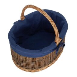 Red Hamper Wicker Lined Country Oval Shopping Basket in Dark Blue - Size: Small - thumbnail 1
