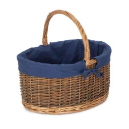 Red Hamper Wicker Lined Country Oval Shopping Basket in Dark Blue - Size: Small - thumbnail 2