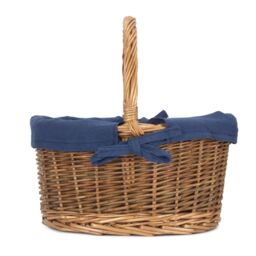 Red Hamper Wicker Lined Country Oval Shopping Basket in Dark Blue - Size: Small - thumbnail 3