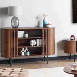 Wyld and Coco Retro Dark Brown Particle Board Sideboard with Black Metal Legs