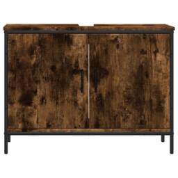 Berkfield Home Bathroom Sink Cabinet Smoked Oak 80x30x60 cm Engineered Wood in Brown - Size: 80 x 30 x 60 cm - thumbnail 5