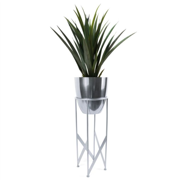 Leaf Artificial Yukka Plant Metal Planter Stand Silver 90cm Tall Realistic Premium Botanik - image 1