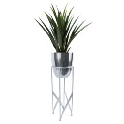 Leaf Artificial 90cm Silver Planter with Yukka Plant