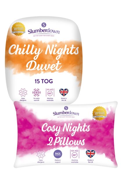 Slumberdown Chilly Nights 15 Tog Duvet, 2 Cosy Nights Pillows in White - Size: King - image 1