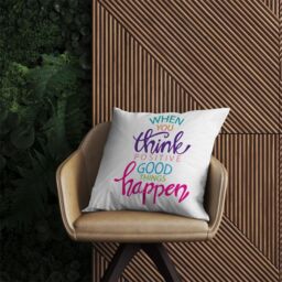 Warren Reed - Designer When You Think Positive Good Things Happen Outdoor Cushion in Pink - Size: 60 cm x 60 cm - thumbnail 2