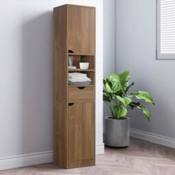 Kelvenix Wooden Tall 2 Door 1 Drawer Shelves Bathroom Cabinet Storage Unit in Brown - thumbnail 2