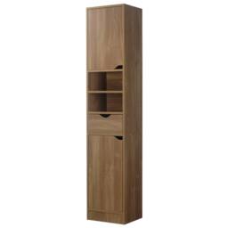 Kelvenix Wooden Tall 2 Door 1 Drawer Shelves Bathroom Cabinet Storage Unit in Brown - thumbnail 1