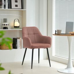 SONARA Modern Single Dining Chair with Plush Chenille Fabric in Light Red