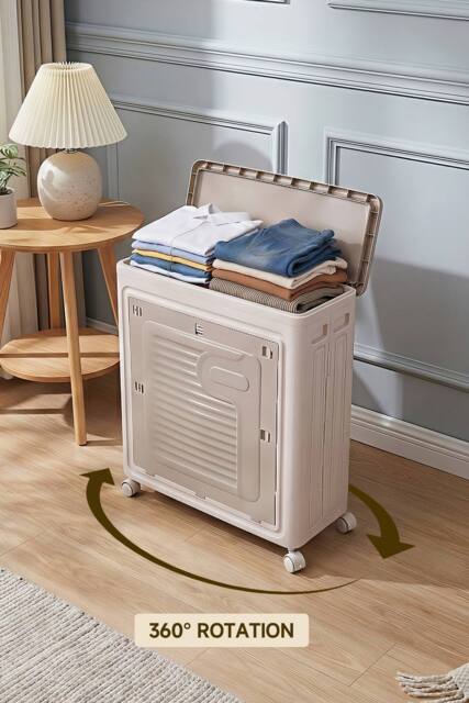 Living and Home 2-Door 70L Folding Storage Box Toy&Clothes Storage Hamper with Flip-top Lid & Wheels in Cream - image 1
