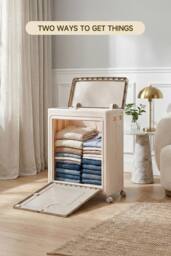 Living and Home 2-Door 70L Folding Storage Box Toy&Clothes Storage Hamper with Flip-top Lid & Wheels in Cream - thumbnail 3