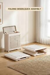 Living and Home 2-Door 70L Folding Storage Box Toy&Clothes Storage Hamper with Flip-top Lid & Wheels in Cream - thumbnail 4
