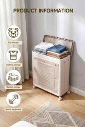 Living and Home 2-Door 70L Folding Storage Box Toy&Clothes Storage Hamper with Flip-top Lid & Wheels in Cream - thumbnail 2
