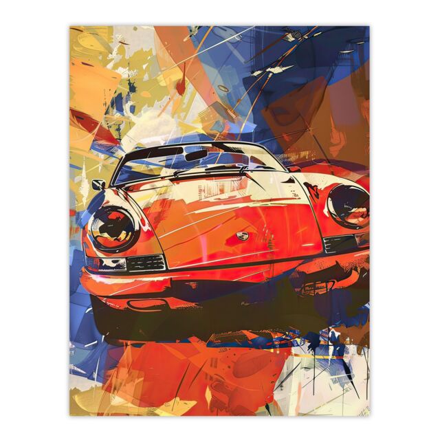 "Artery8 Red Sports Car Design Racing Racecar Painting Wall Art Print - Size: W12"" x H16""" - image 1