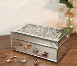 Marco Paul Small Silver Mirrored Jewellery Box with Crushed Diamantes Mother's Day Gift - thumbnail 1