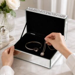 Marco Paul Silver Mirrored Jewellery & Trinket Box with Crushed Diamond Lid - thumbnail 7