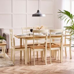 FurnitureboxUK Salcombe Large Rectangular Wooden Table & 6 Whitby Dining Chairs in Brown