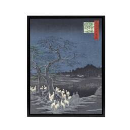 "Artery8 New Years Eve Foxfires Tree Japan Framed Canvas Wall Art Print Hiroshige in Blue - Size: W12"" x H16""" - thumbnail 1