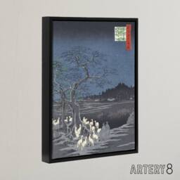 "Artery8 New Years Eve Foxfires Tree Japan Framed Canvas Wall Art Print Hiroshige in Blue - Size: W12"" x H16""" - thumbnail 2