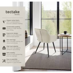 tectake Dining Chair Marilyn Set Of 2 - Cream/Black in Cream - Size: 2 Pack - thumbnail 2