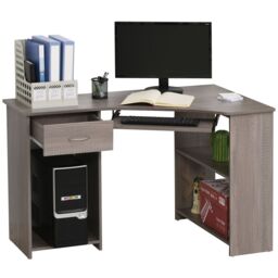 HOMCOM L-Shaped Corner Computer Desk w/ 2 Shelves Worktop Keyboard Tray in Grey - thumbnail 2
