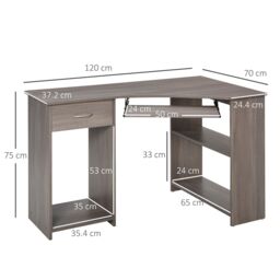 HOMCOM L-Shaped Corner Computer Desk w/ 2 Shelves Worktop Keyboard Tray in Grey - thumbnail 3