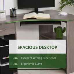 HOMCOM L-Shaped Corner Computer Desk w/ 2 Shelves Worktop Keyboard Tray in Grey - thumbnail 4