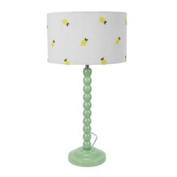 ValueLights Bobbins Sage Green Table Lamp with Lemon Embroidered Drum Lamp Shade in Pale Green - thumbnail 2