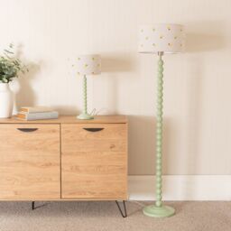 ValueLights Bobbins Sage Green Table Lamp with Lemon Embroidered Drum Lamp Shade in Pale Green - thumbnail 5