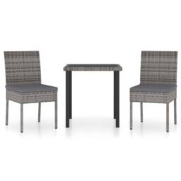 Berkfield Home Durable 3 Piece Outdoor Dining Set with Cushions Poly Rattan Grey - thumbnail 3